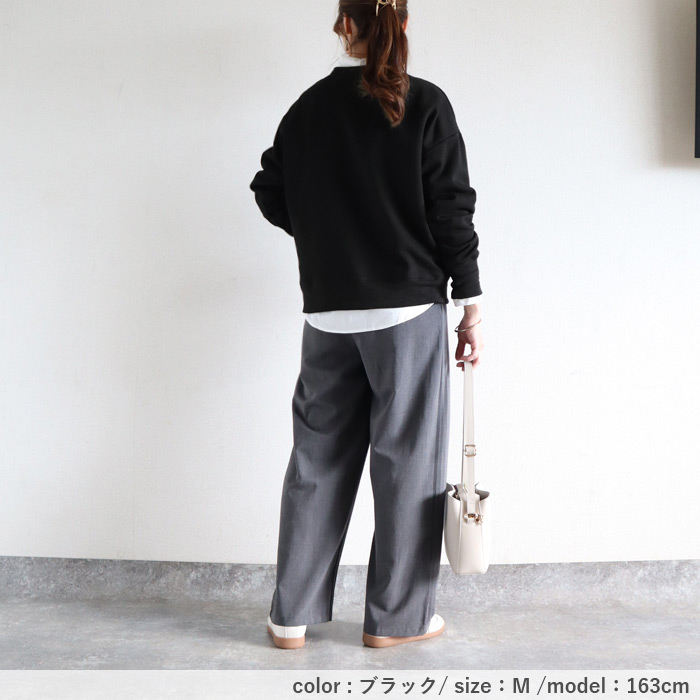 レディース トレーナー スウェット リブ袖 シンプル カジュアル おしゃれ かわいい 黒 白 春 秋[郵3]^t1121n^爆買 | uricca | 12