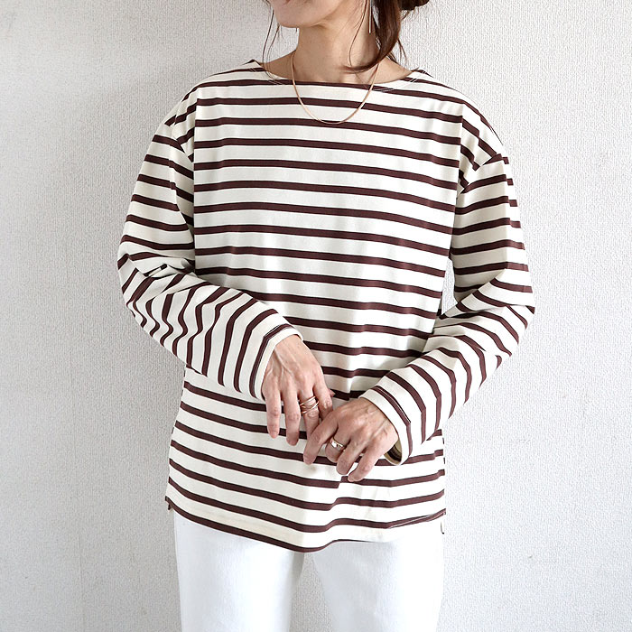 トップス レディース カットソー 白 黒 秋 冬 おしゃれ 長袖 ボーダー コットン混 綿混 厚地 ボートネック ロンT[郵2]^t1122^爆買 | uricca | 02