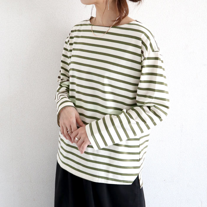 トップス レディース カットソー 白 黒 秋 冬 おしゃれ 長袖 ボーダー コットン混 綿混 厚地 ボートネック ロンT[郵2]^t1122^爆買 | uricca | 04