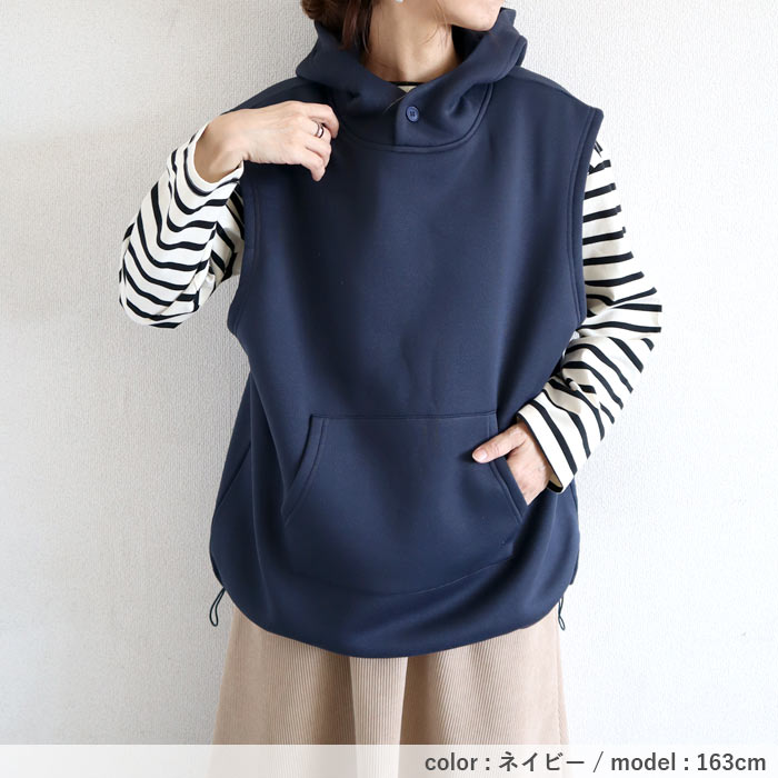 2596円 クーポンで！ ベスト トップス スウェット レディース 秋 冬 黒 おしゃれ ノースリーブ フード 裏起毛 重ね着 レイヤード 極暖[郵3]^t1123^ | uricca | 13