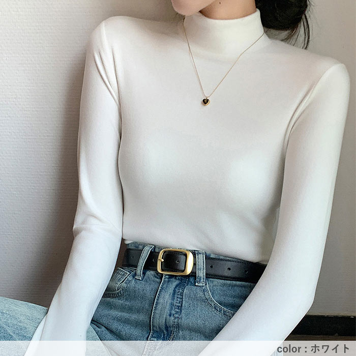 1074円まとめクーポンで！ トップス レディース フリース ハイネック カットソー 秋 冬 白 黒 おしゃれ かわいい 長袖 ボトルネック 伸縮性 極暖[郵3]^t1125^ | uricca | 18