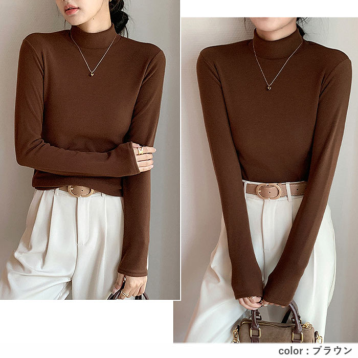 1074円まとめクーポンで！ トップス レディース フリース ハイネック カットソー 秋 冬 白 黒 おしゃれ かわいい 長袖 ボトルネック 伸縮性 極暖[郵3]^t1125^ | uricca | 19