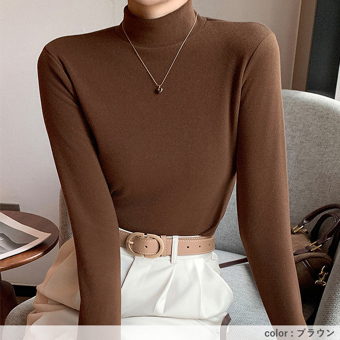 1074円まとめクーポンで！ トップス レディース フリース ハイネック カットソー 秋 冬 白 黒 おしゃれ かわいい 長袖 ボトルネック 伸縮性 極暖[郵3]^t1125^ | uricca | 20