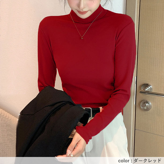 1074円まとめクーポンで！ トップス レディース フリース ハイネック カットソー 秋 冬 白 黒 おしゃれ かわいい 長袖 ボトルネック 伸縮性 極暖[郵3]^t1125^ | uricca | 21