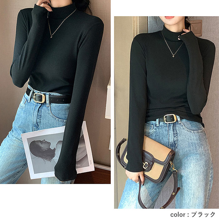 1074円まとめクーポンで！ トップス レディース フリース ハイネック カットソー 秋 冬 白 黒 おしゃれ かわいい 長袖 ボトルネック 伸縮性 極暖[郵3]^t1125^ | uricca | 13