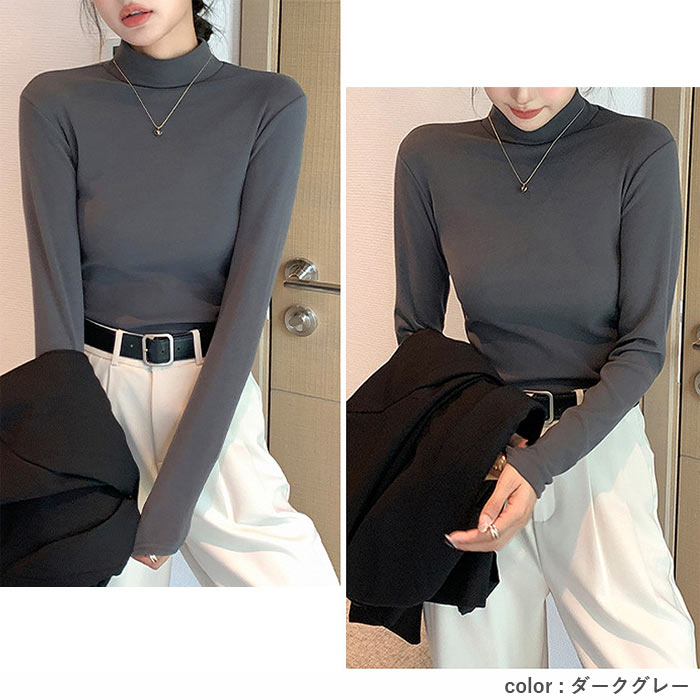 1074円まとめクーポンで！ トップス レディース フリース ハイネック カットソー 秋 冬 白 黒 おしゃれ かわいい 長袖 ボトルネック 伸縮性 極暖[郵3]^t1125^ | uricca | 15