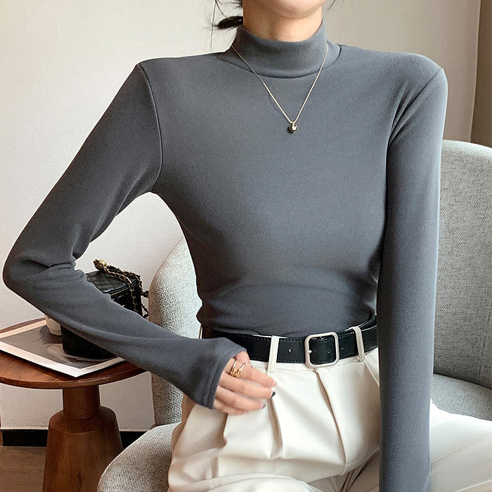 1074円まとめクーポンで！ トップス レディース フリース ハイネック カットソー 秋 冬 白 黒 おしゃれ かわいい 長袖 ボトルネック 伸縮性 極暖[郵3]^t1125^ | uricca | 02