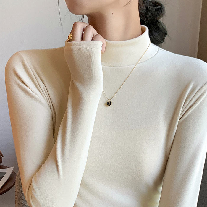 1074円まとめクーポンで！ トップス レディース フリース ハイネック カットソー 秋 冬 白 黒 おしゃれ かわいい 長袖 ボトルネック 伸縮性 極暖[郵3]^t1125^ | uricca | 03