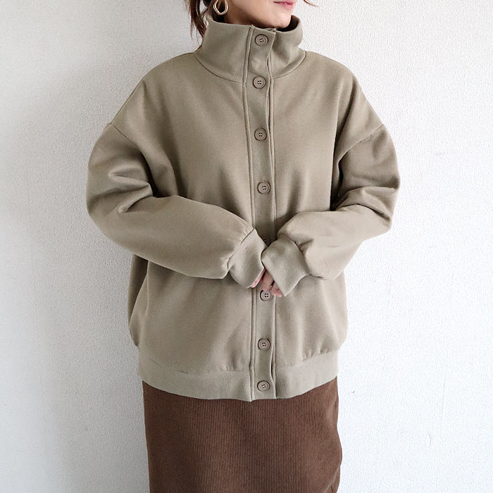 2691円 クーポンで！ カーディガン レディース ブルゾン スウェット トレーナー 春 秋 冬 黒 おしゃれ 長袖 あったか ハイネック 羽織 裏起毛 [郵3]^t1126^爆買 | uricca | 04