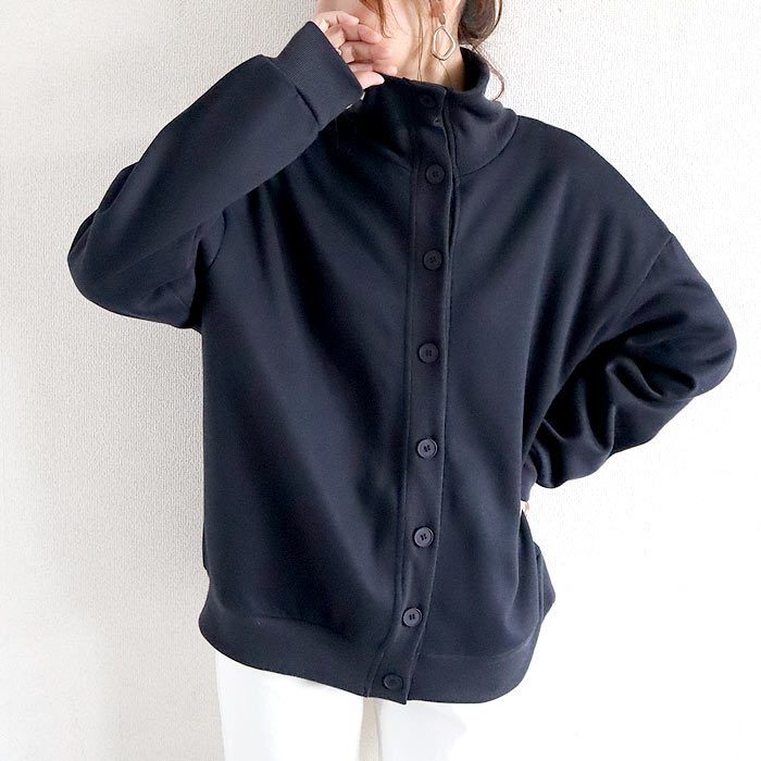 2691円 クーポンで！ カーディガン レディース ブルゾン スウェット トレーナー 春 秋 冬 黒 おしゃれ 長袖 あったか ハイネック 羽織 裏起毛 [郵3]^t1126^爆買 | uricca | 05