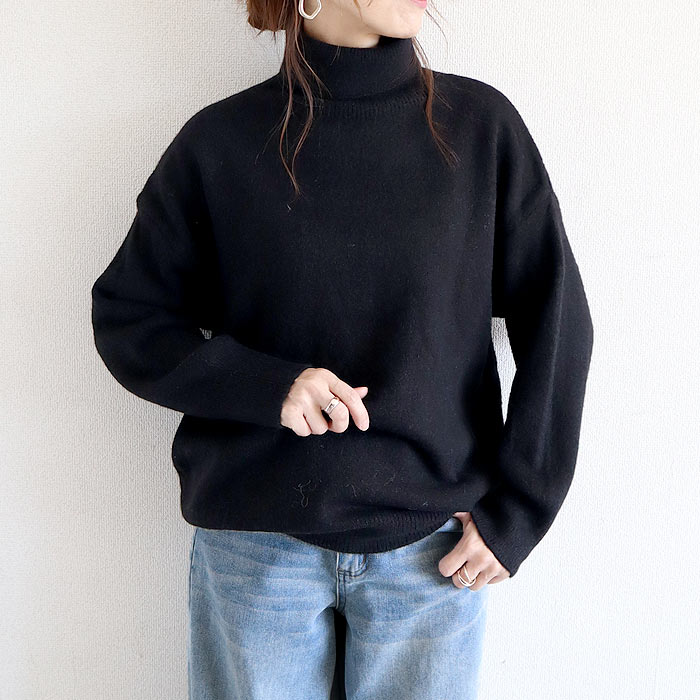トップス レディース ニット セーター 秋 冬 白 黒 おしゃれ 長袖 無地 ハイネックニット タートルネック ゆったり 極暖 ^t1127^ | uricca | 01