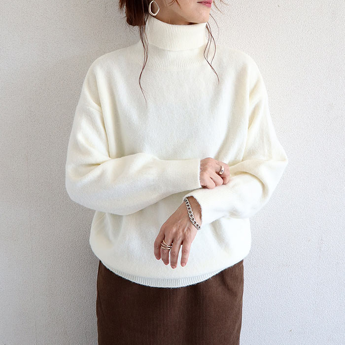 トップス レディース ニット セーター 秋 冬 白 黒 おしゃれ 長袖 無地 ハイネックニット タートルネック ゆったり 極暖 ^t1127^ | uricca | 04