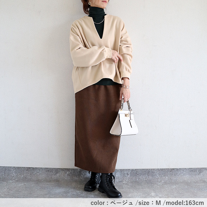 トップス レディース スウェット プルオーバー 黒 秋 冬 おしゃれ 長袖 無地 コットン混 綿混 Vネック 裏起毛 レイヤード[郵3]^t1131^ | uricca | 12