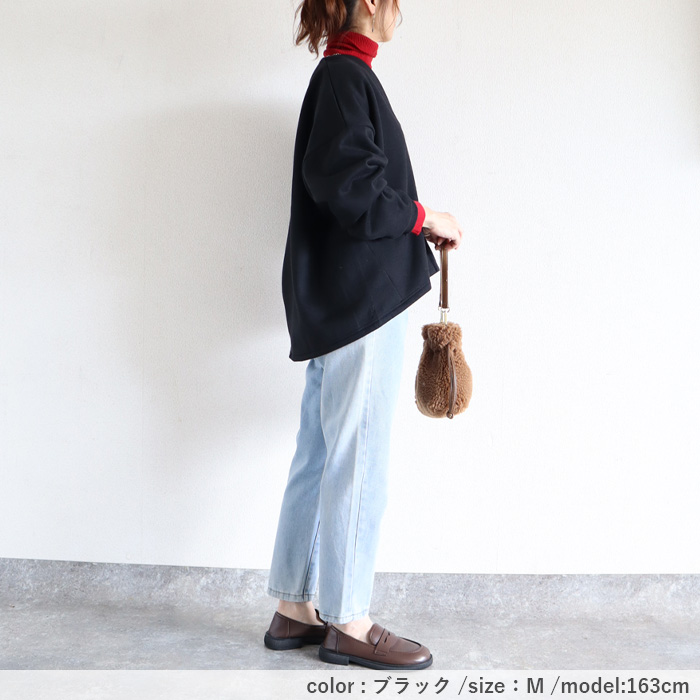 トップス レディース スウェット プルオーバー 黒 秋 冬 おしゃれ 長袖 無地 コットン混 綿混 Vネック 裏起毛 レイヤード[郵3]^t1131^ | uricca | 20