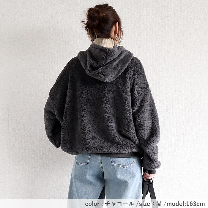 2691円 クーポンで！ トップス レディース 黒 白 もこもこ おしゃれ 裏ボア フード付き ポケット付き 長袖 極暖 保温 フーディ パーカー[郵3]^t1132^ | uricca | 22