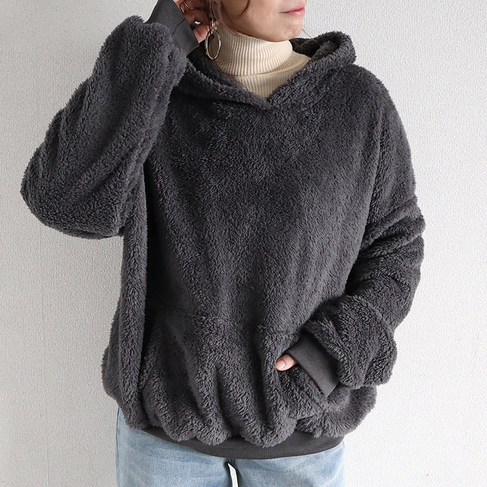 2691円 クーポンで！ トップス レディース 黒 白 もこもこ おしゃれ 裏ボア フード付き ポケット付き 長袖 極暖 保温 フーディ パーカー[郵3]^t1132^ | uricca | 04