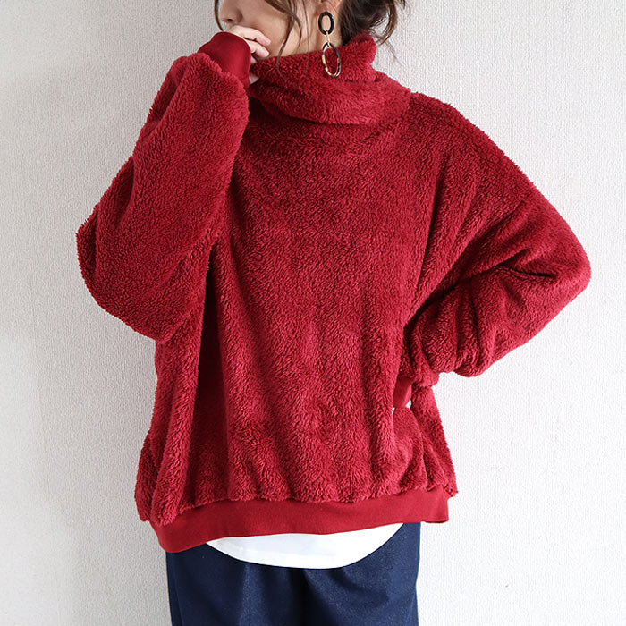 フリース トップス レディース 裏ボア 長袖 極暖 保温 黒 白 もこもこ おしゃれ ハイネック タートルネック[郵3]^t1133^ | uricca | 07