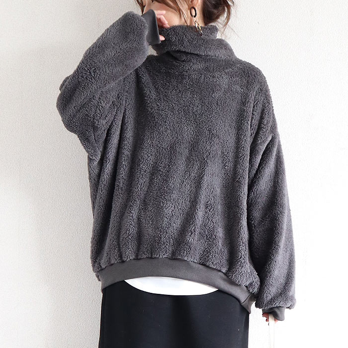 フリース トップス レディース 裏ボア 長袖 極暖 保温 黒 白 もこもこ おしゃれ ハイネック タートルネック[郵3]^t1133^ | uricca | 04