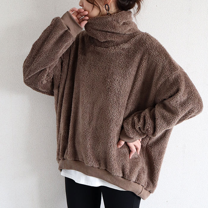 フリース トップス レディース 裏ボア 長袖 極暖 保温 黒 白 もこもこ おしゃれ ハイネック タートルネック[郵3]^t1133^ | uricca | 02