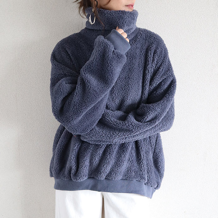 フリース トップス レディース 裏ボア 長袖 極暖 保温 黒 白 もこもこ おしゃれ ハイネック タートルネック[郵3]^t1133^ | uricca | 03