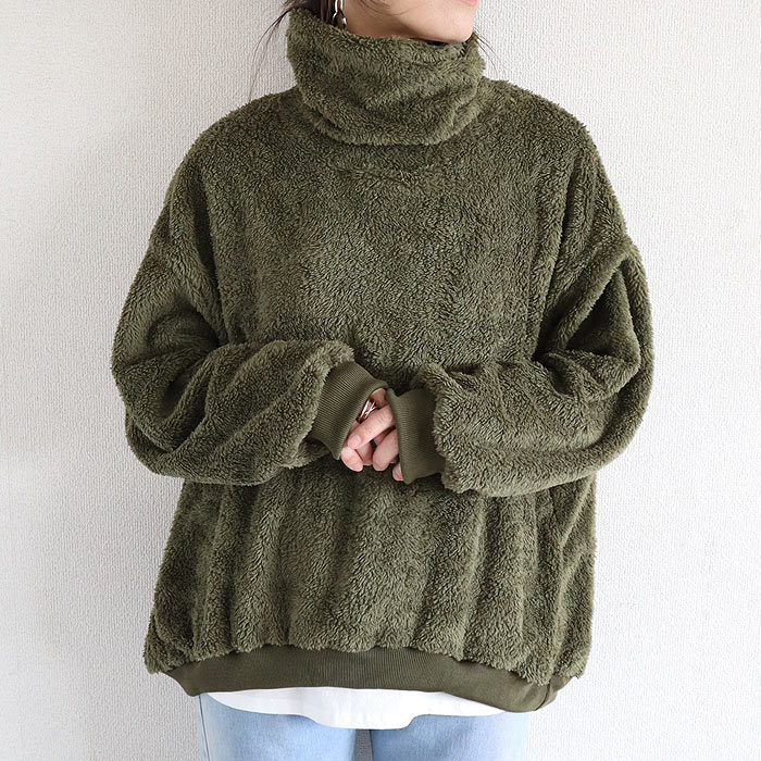 フリース トップス レディース 裏ボア 長袖 極暖 保温 黒 白 もこもこ おしゃれ ハイネック タートルネック[郵3]^t1133^ | uricca | 05