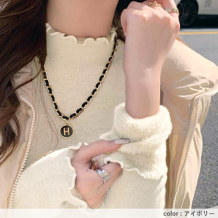 ニット 裏起毛 トップス レディース ハイネック フリル カットソー 長袖 裏ボア あったか 保温 冬 黒 白 おしゃれ かわいい きれいめ [郵3]^t1135^ | uricca | 14