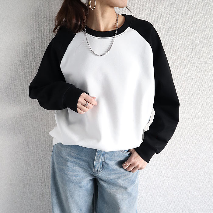 トレーナー レディース トップス スウェット ラグラン 長袖 春 秋 黒 白 シンプル カジュアル おしゃれ [郵3]^t1136^ | uricca | 01