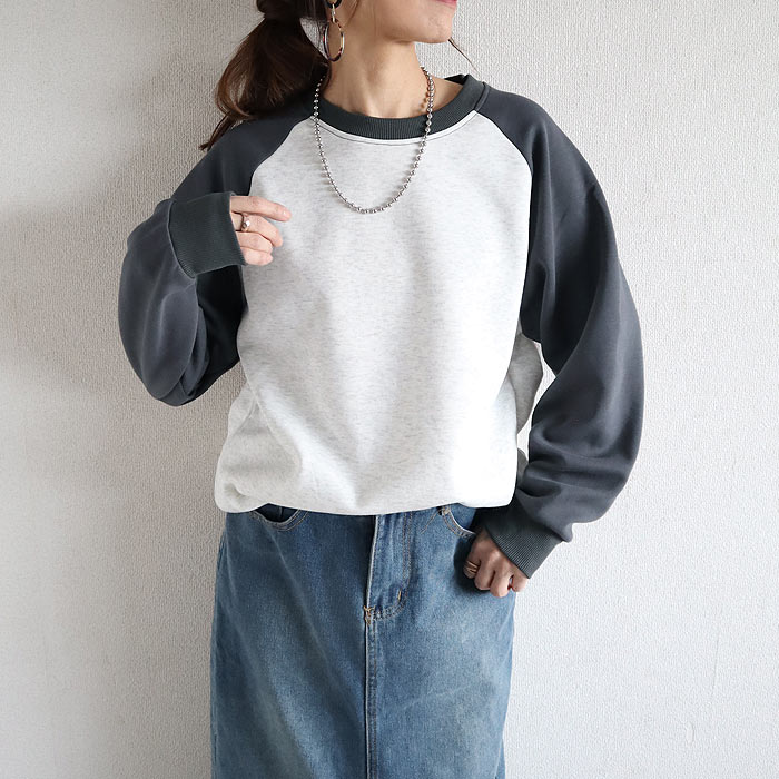 トレーナー レディース トップス スウェット ラグラン 長袖 春 秋 黒 白 シンプル カジュアル おしゃれ [郵3]^t1136^ | uricca | 02