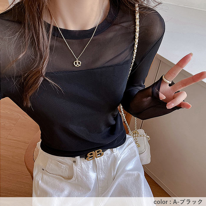 レディース トップス インナー 長袖 メッシュ切り替え レイヤード 重ね着 黒 白 春 夏 秋 おしゃれ かわいい カジュアル[郵1]^t1138^爆買 | uricca | 17