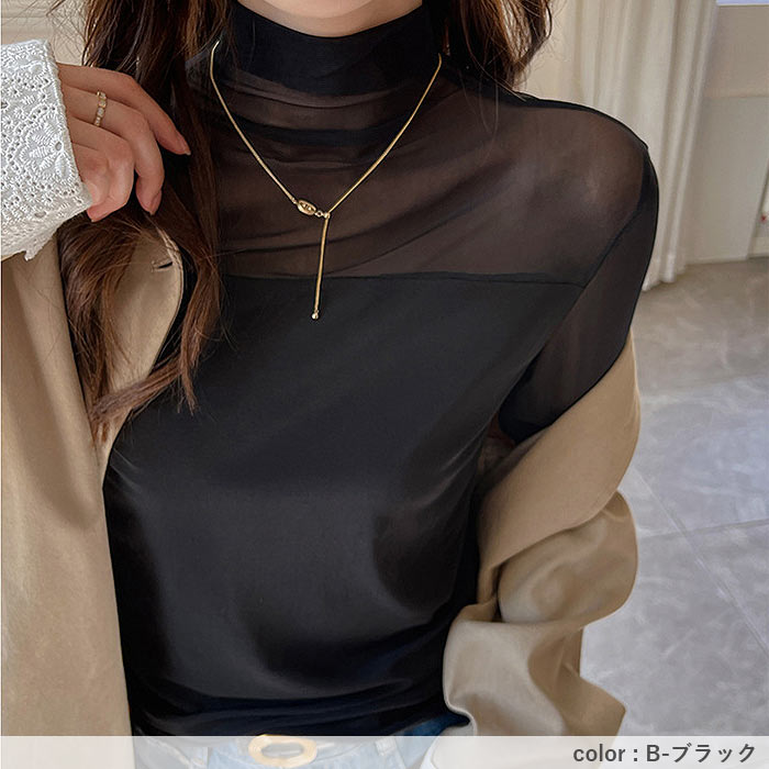 レディース トップス インナー 長袖 メッシュ切り替え レイヤード 重ね着 黒 白 春 夏 秋 おしゃれ かわいい カジュアル[郵1]^t1138^爆買 | uricca | 22