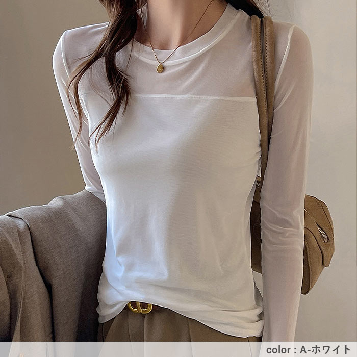レディース トップス インナー 長袖 メッシュ切り替え レイヤード 重ね着 黒 白 春 夏 秋 おしゃれ かわいい カジュアル[郵1]^t1138^爆買 | uricca | 13