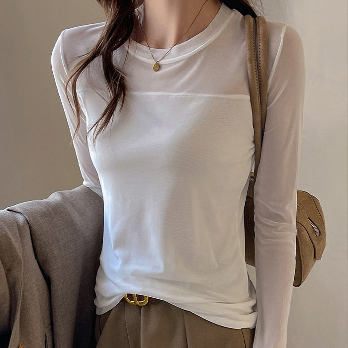 レディース トップス インナー 長袖 メッシュ切り替え レイヤード 重ね着 黒 白 春 夏 秋 おしゃれ かわいい カジュアル[郵1]^t1138^爆買 | uricca | 02