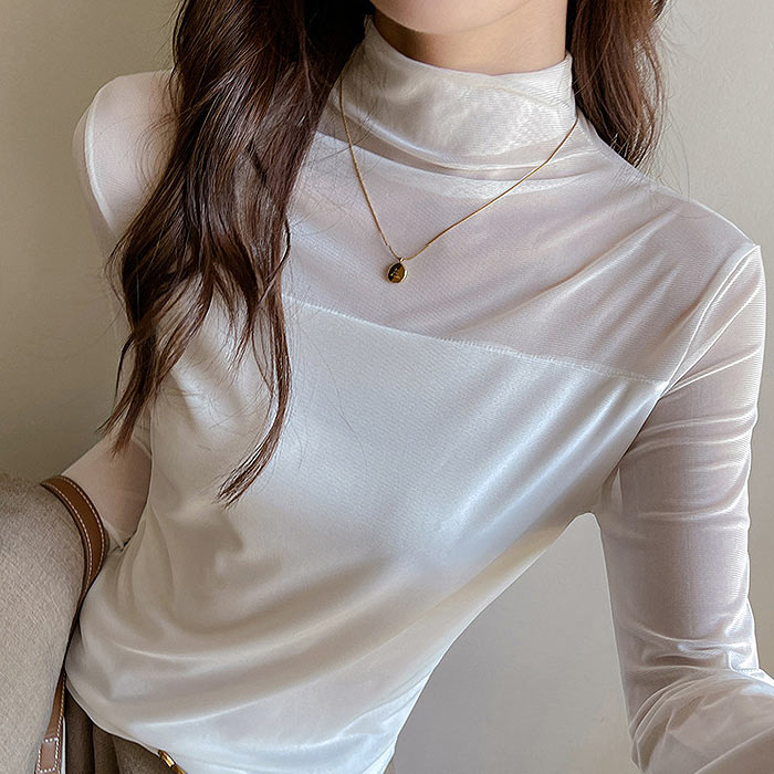 レディース トップス インナー 長袖 メッシュ切り替え レイヤード 重ね着 黒 白 春 夏 秋 おしゃれ かわいい カジュアル[郵1]^t1138^爆買 | uricca | 05