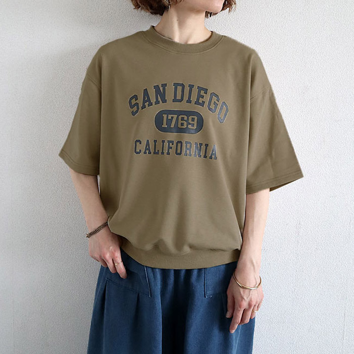 ロゴ Tシャツ 夏 レディース 体型カバー 二の腕カバー スウェット トップス 半袖 5分袖 プリント 黒 白 オーバーサイズ ^t1141^送込【タイムセール】 | uricca | 06