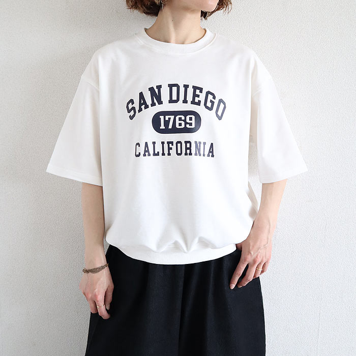 Tシャツ レディース トップス 半袖 スウェット ロゴ プリント 春 夏 黒 白 おしゃれ かわいい ^t1141^ | uricca | 01