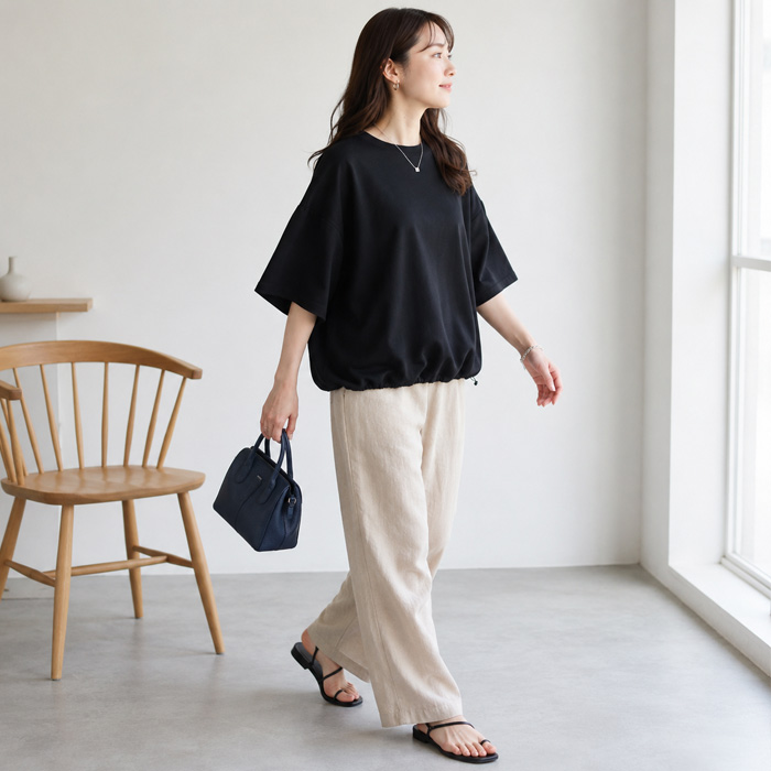 1990円 クーポンで！ Tシャツ 夏 丈を調整できる ドローコード レディース 半袖 5分袖 トップス カットソー ドロスト 黒 白 春 おしゃれ ^t1143^送込 | uricca | 26