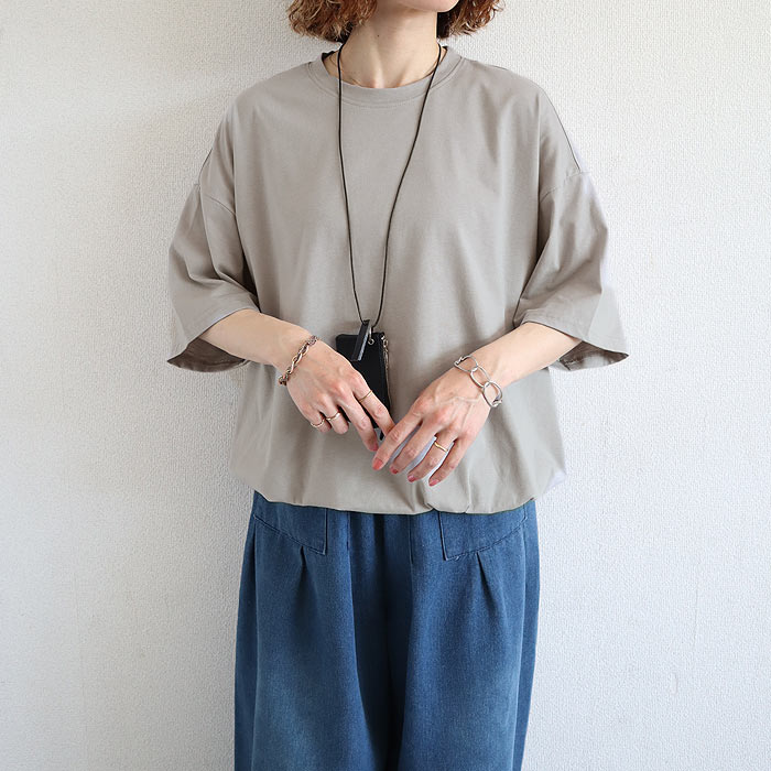 Tシャツ 夏 丈を調整できる ドローコード レディース 半袖 5分袖 トップス カットソー ドロスト 黒 白 春 おしゃれ^t1143^ | uricca | 04