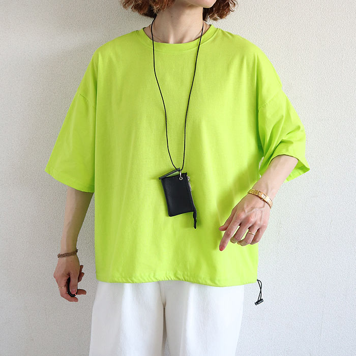 Tシャツ 夏 丈を調整できる ドローコード レディース 半袖 5分袖 トップス カットソー ドロスト 黒 白 春 おしゃれ^t1143^ | uricca | 05