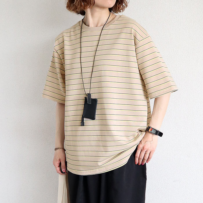Tシャツ パイル地 マルチボーダー 夏 体型カバー トップス レディース カットソー 春 白 半袖 五分袖 コットン混 綿混 二の腕隠し ^t1144^【タイムセール】 | uricca | 07