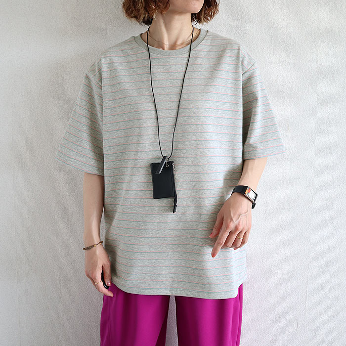 Tシャツ パイル地 マルチボーダー 夏 体型カバー トップス レディース カットソー 春 白 半袖 五分袖 コットン混 綿混 二の腕隠し ^t1144^【タイムセール】 | uricca | 08