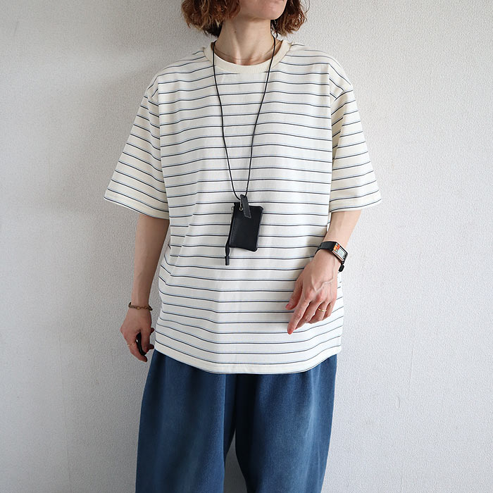 Tシャツ パイル地 マルチボーダー 夏 体型カバー トップス レディース カットソー 春 白 半袖 五分袖 コットン混 綿混 二の腕隠し ^t1144^【タイムセール】 | uricca | 02