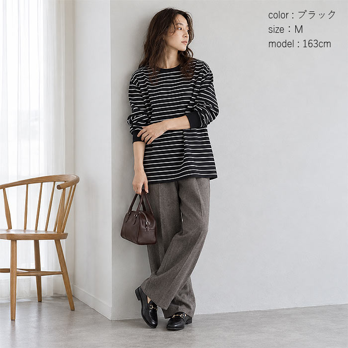 マルチボーダー Tシャツ ロンT トップス レディース 秋 冬カットソー 長袖 パイル地 綿混 体型カバー 重ね着 レイヤード 厚手 韓国 ^t1144n^ | uricca | 16