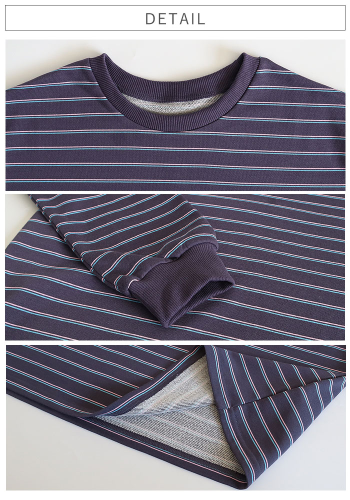 マルチボーダー Tシャツ ロンT トップス レディース 秋 冬カットソー 長袖 パイル地 綿混 体型カバー 重ね着 レイヤード 厚手 韓国 ^t1144n^ | uricca | 13