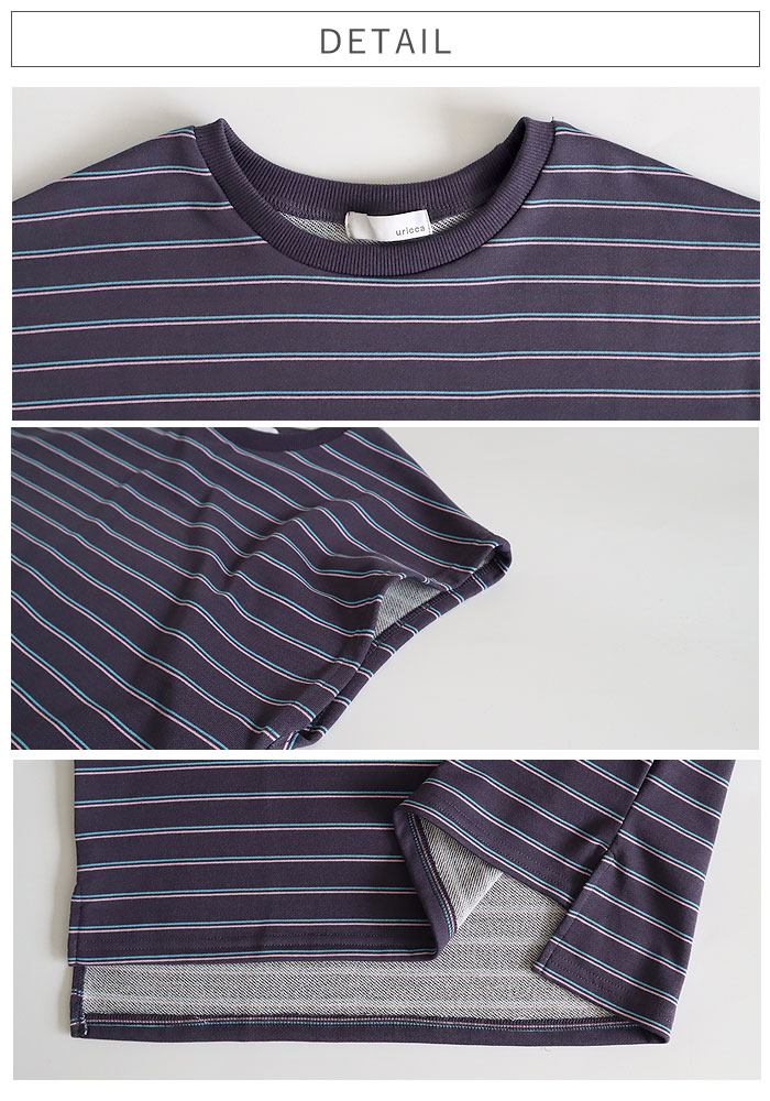 Tシャツ レディース 半袖 体型カバー マルチボーダー パイル地 フレンチスリーブ トップス 春 夏 白 おしゃれ コットン混 綿混 ^t1145^【タイムセール】 | uricca | 16