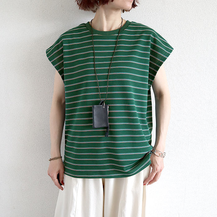 Tシャツ レディース 半袖 体型カバー マルチボーダー パイル地 フレンチスリーブ トップス 春 夏 白 おしゃれ コットン混 綿混 ^t1145^【タイムセール】 | uricca | 04