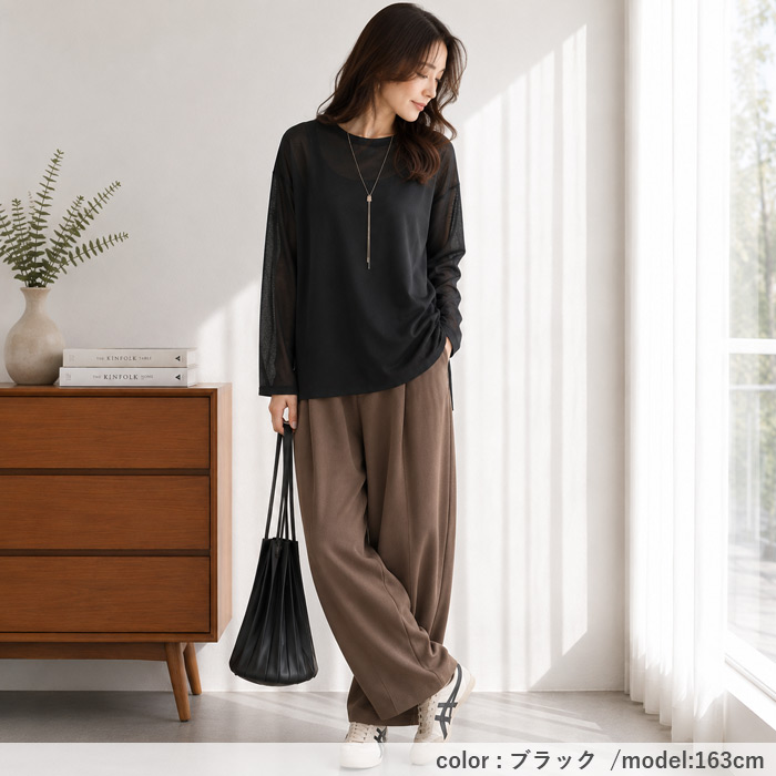 1194円 クーポンで！ シアートップス レディース トップス カットソー シアー Tシャツ 接触冷感 透け感 レイヤード 長袖 春 夏 白 黒 おしゃれ [郵1]^t1147^ | uricca | 21