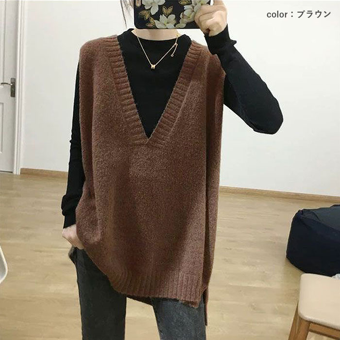 ニットベスト レディース ベスト Vネック ニット トップス 秋 冬 ゆったり オーバーサイズ 体型カバー レイヤード ノースリーブ 韓国 ^t1155^ | uricca | 11