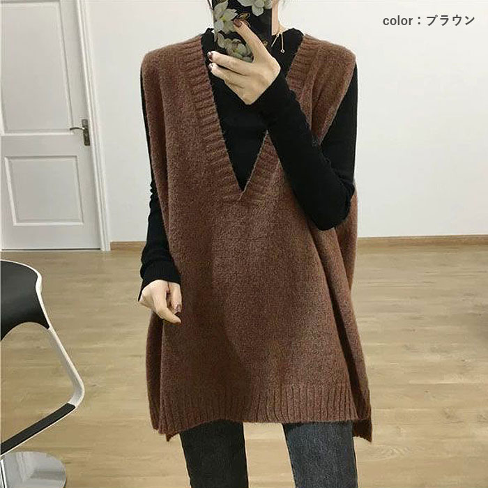 ニットベスト レディース ベスト Vネック ニット トップス 秋 冬 ゆったり オーバーサイズ 体型カバー レイヤード ノースリーブ 韓国 ^t1155^ | uricca | 12