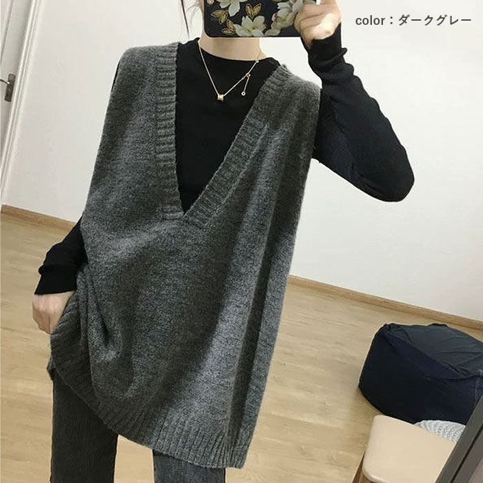 ニットベスト レディース ベスト Vネック ニット トップス 秋 冬 ゆったり オーバーサイズ 体型カバー レイヤード ノースリーブ 韓国 ^t1155^ | uricca | 13