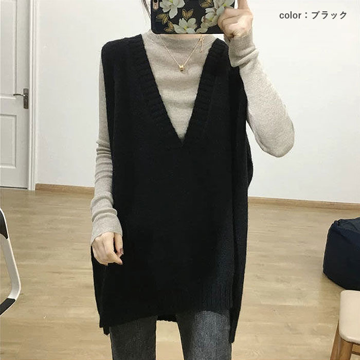 ニットベスト レディース ベスト Vネック ニット トップス 秋 冬 ゆったり オーバーサイズ 体型カバー レイヤード ノースリーブ 韓国 ^t1155^ | uricca | 16